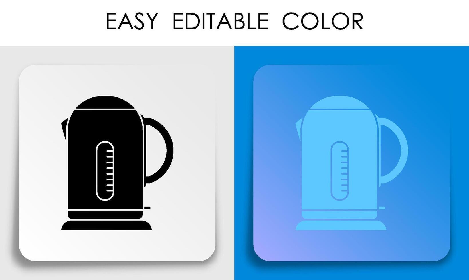 Electric kettle icon on stand icon on paper square sticker with shadow. Vector button