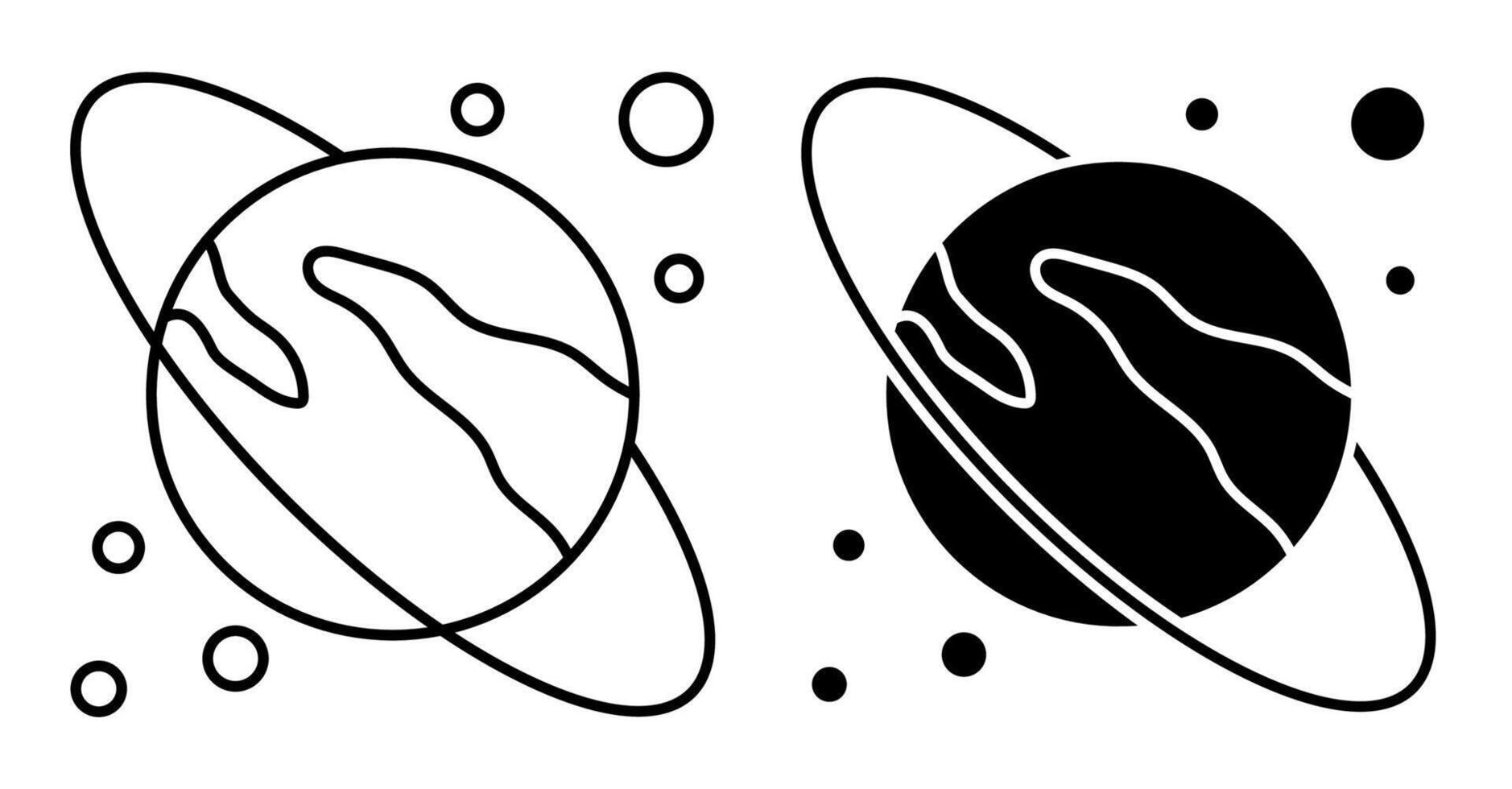 Planet saturn with ring icon. Exploring space and solar system at school. Simple linear black and white vector