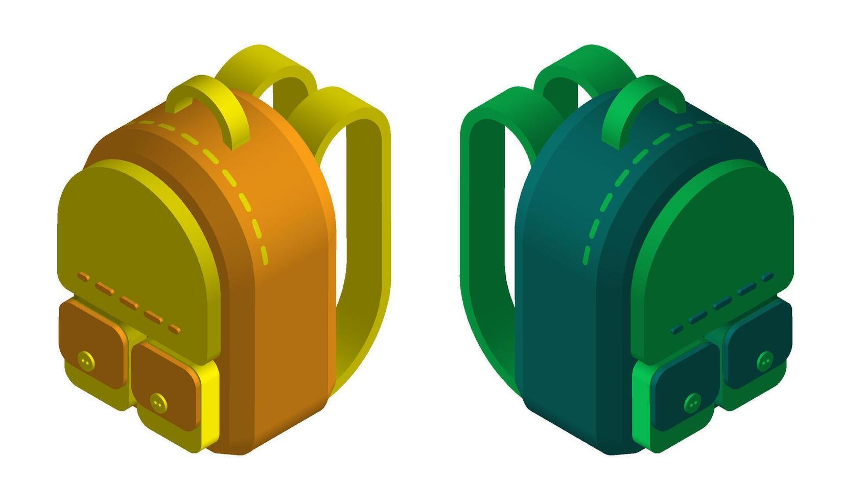 isométrica colegio mochila. septiembre 1, comenzando de colegio año. estudiante accesorios. 3d vector