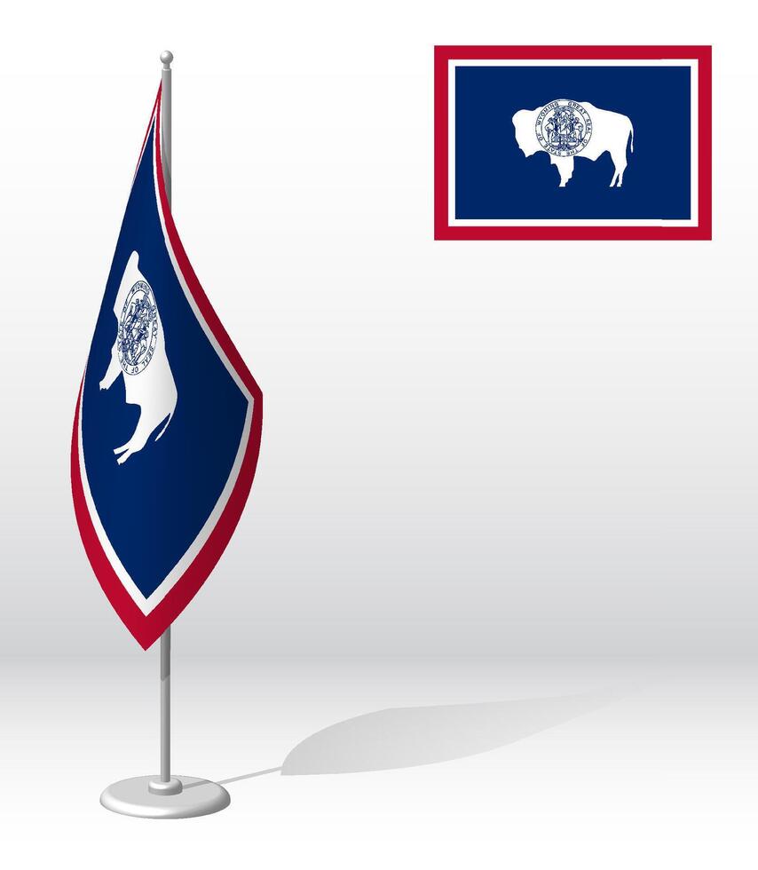 flag of american state of Wyoming on flagpole for registration of solemn event, meeting foreign guests. Day of state of Wyoming. Realistic 3D vector on white