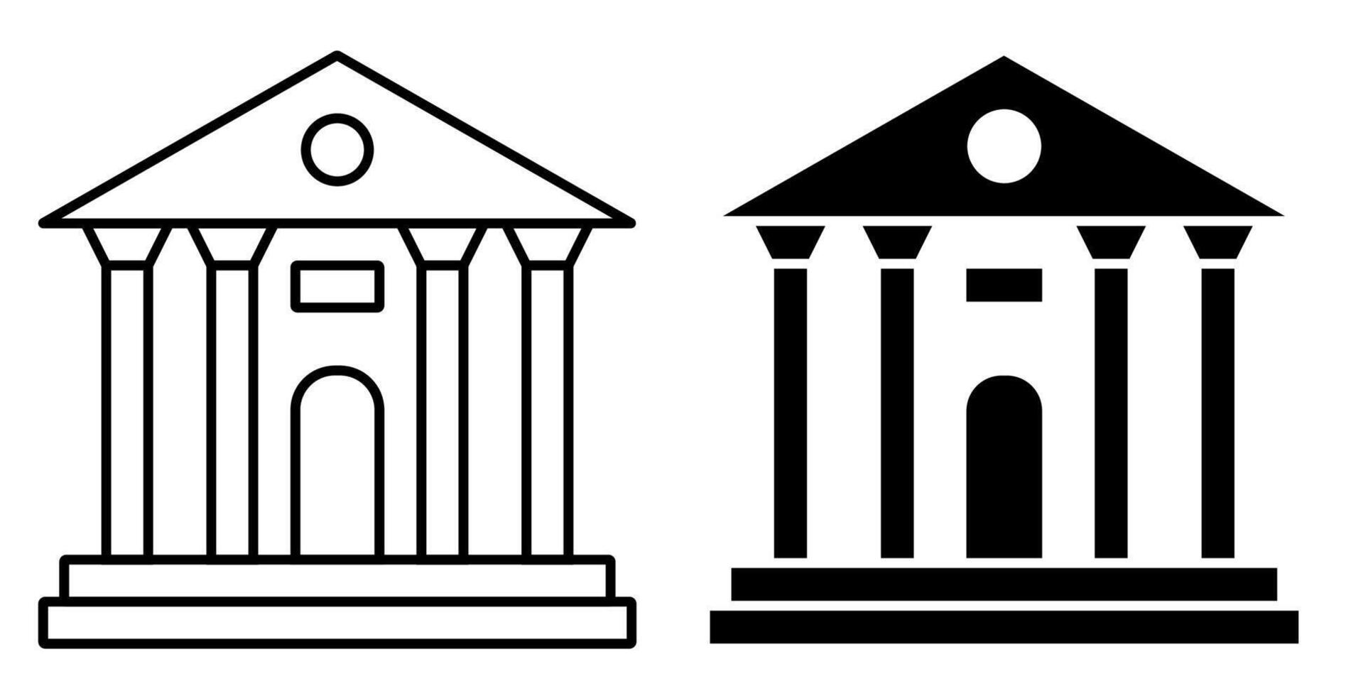 Facade of university building. Exterior of school house. Icon. Simple black and white vector