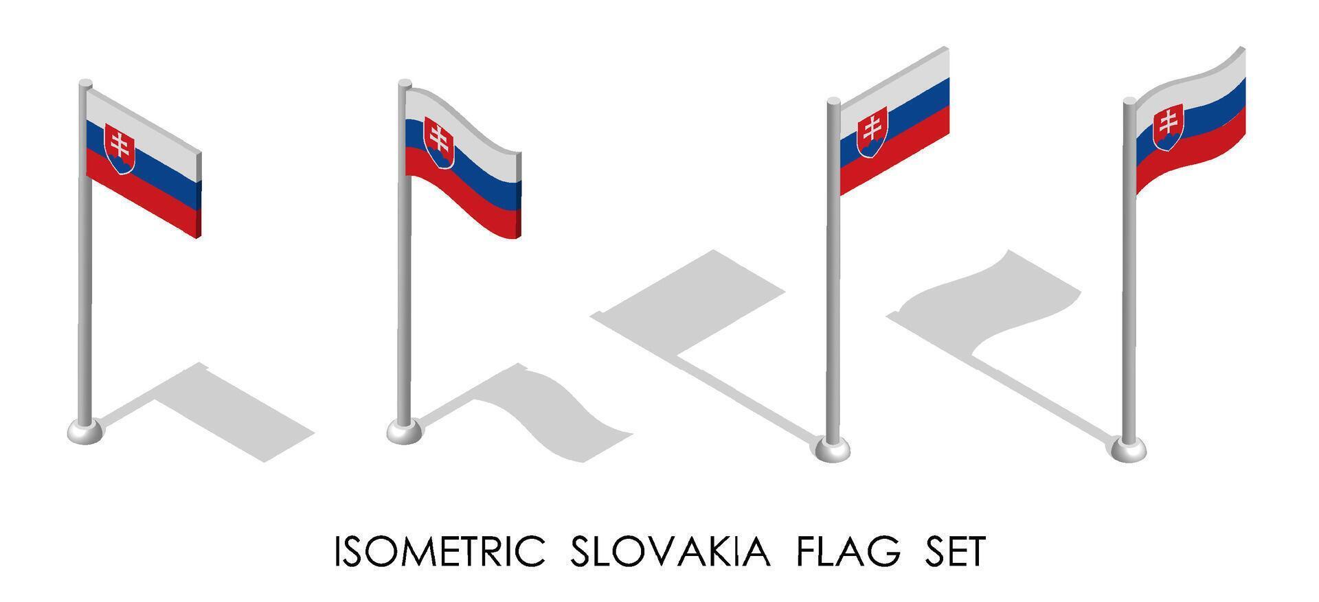 isometric flag of Slovakia in static position and in motion on flagpole. 3d vector