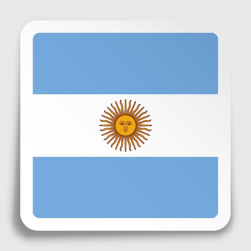 Argentina flag icon on paper square sticker with shadow. Button for mobile application or web. Vector
