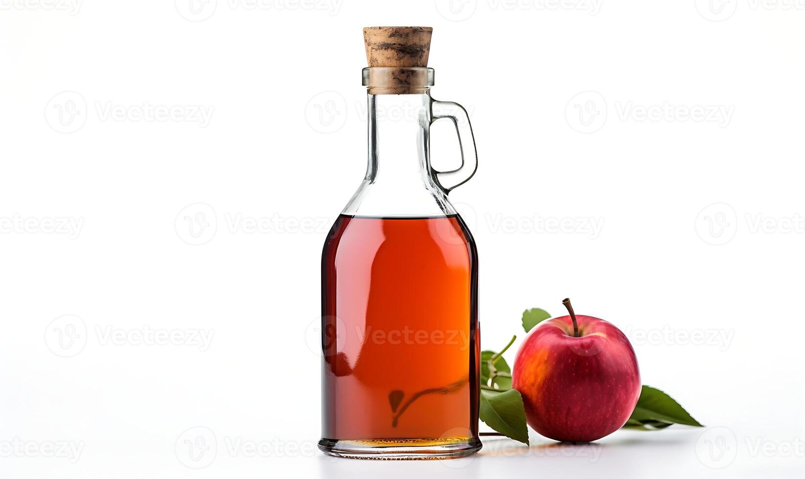 AI generated Apple vinegar in a glass bottle isolated on white background with clipping path photo