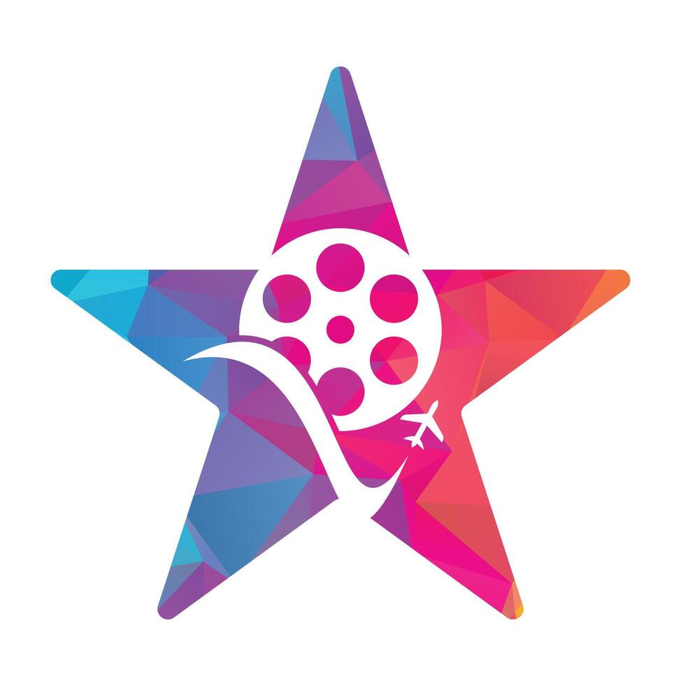 viaje película estrella forma concepto logo diseño vector icono.