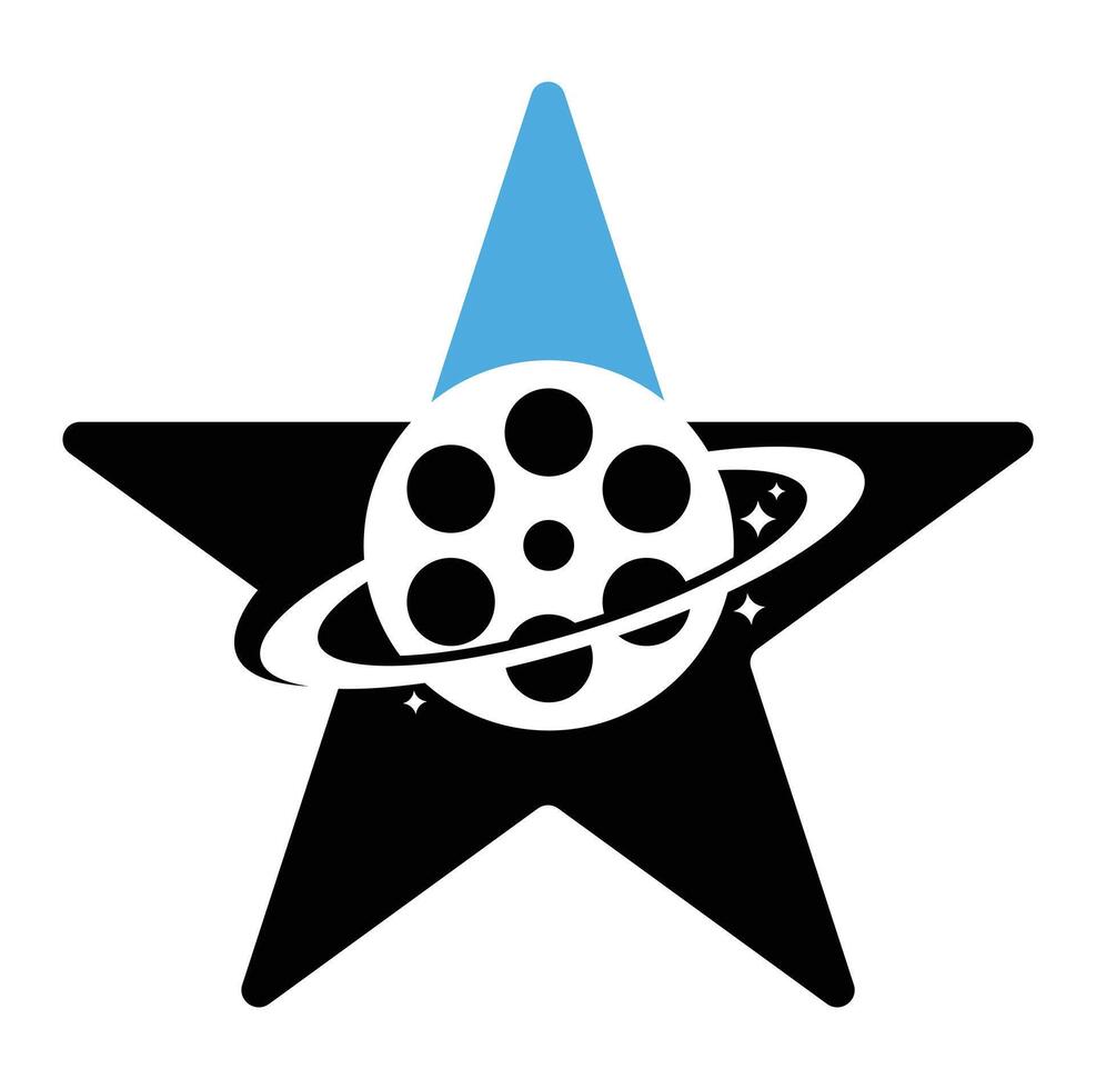 planeta película estrella forma concepto vector logo diseño.