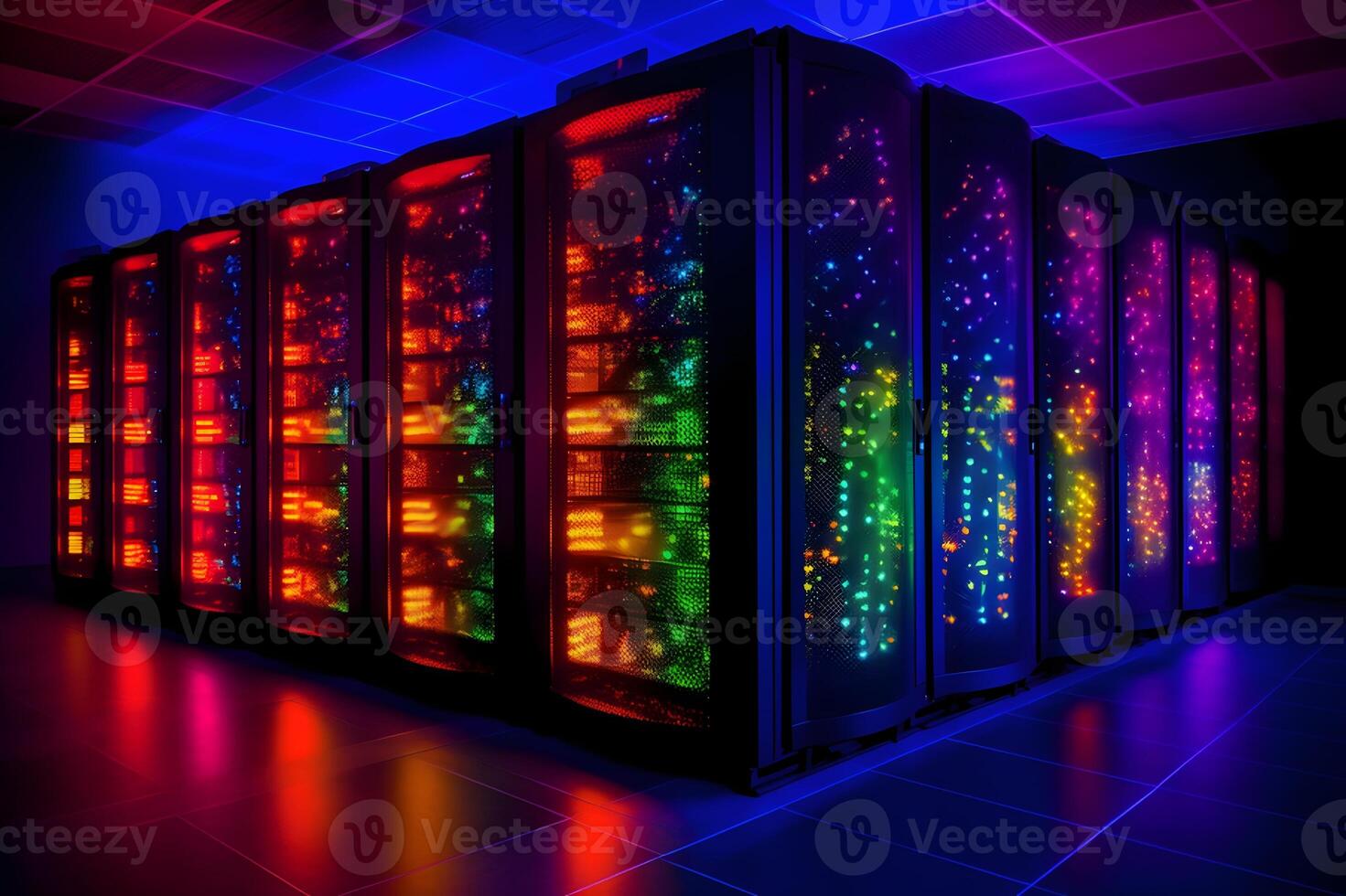 AI generated Server room with hard drives in data center photo