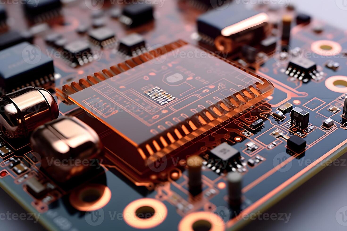 AI generated Close up circuit board with components photo