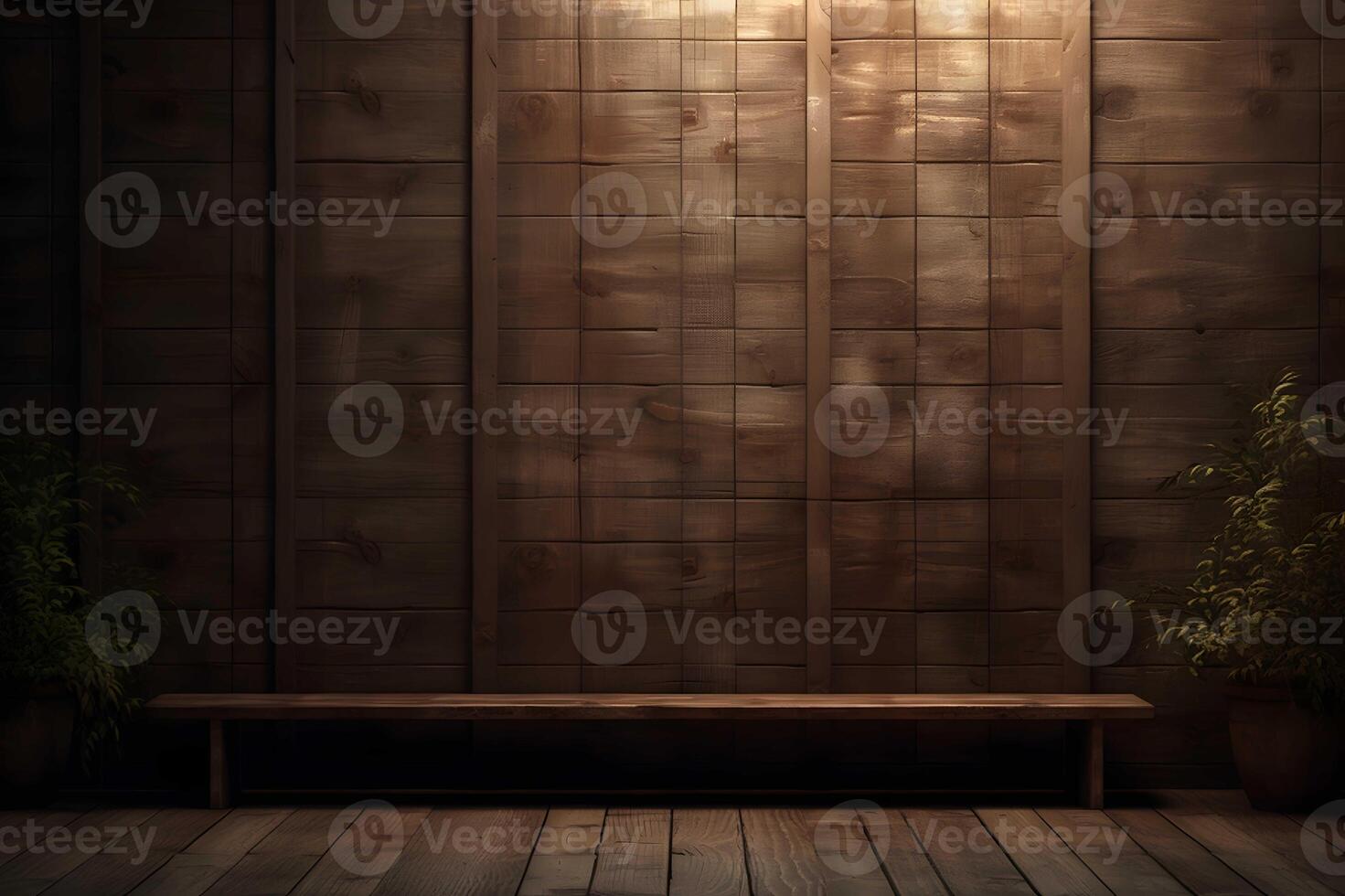 AI generated Dark wooden wall and floor for background photo