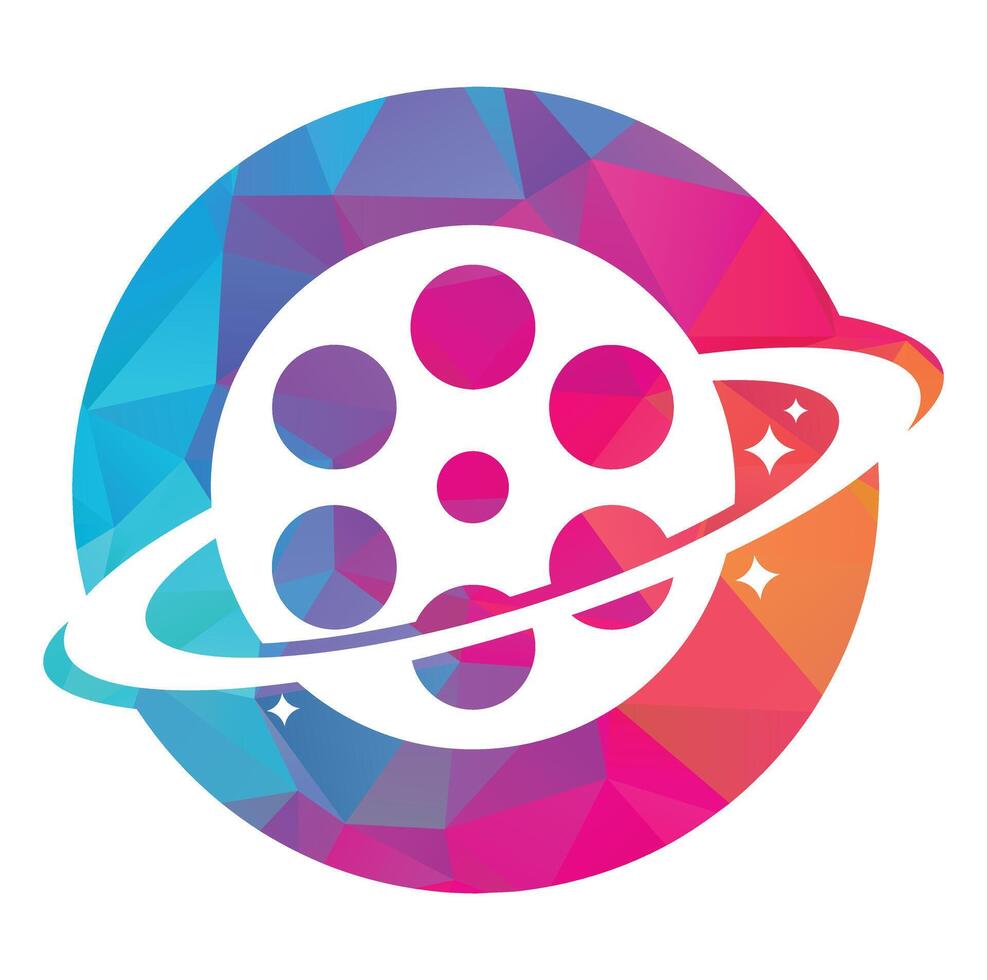 Planet film vector logo design.