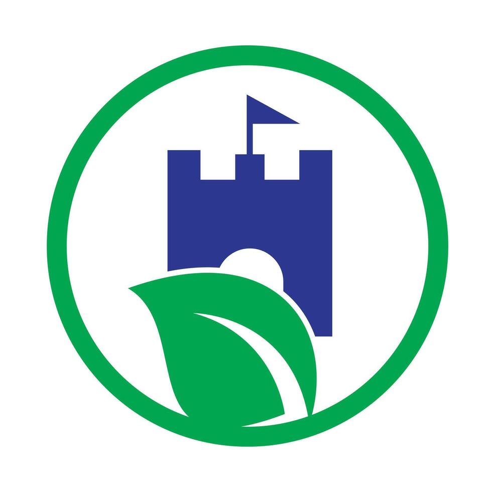 Castle with leaf icon vector logo.