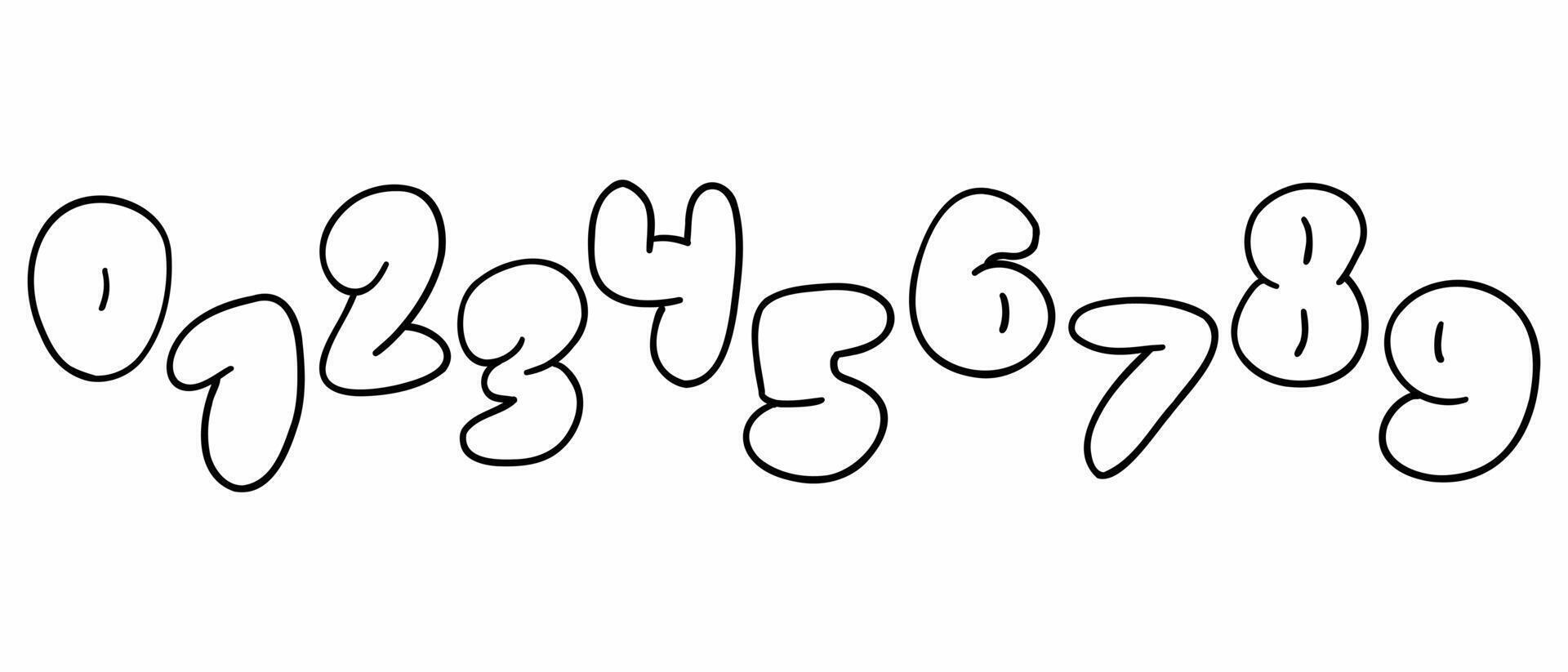 Hand drawn outline bubble style digits numbers font vector