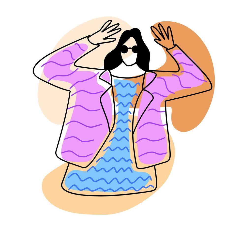 Stylish, minimalistic and trendy fashion lady. Vector illustration in hand drawn outline doodle simple contour style isolated on white background. For web site, poster, presentation.