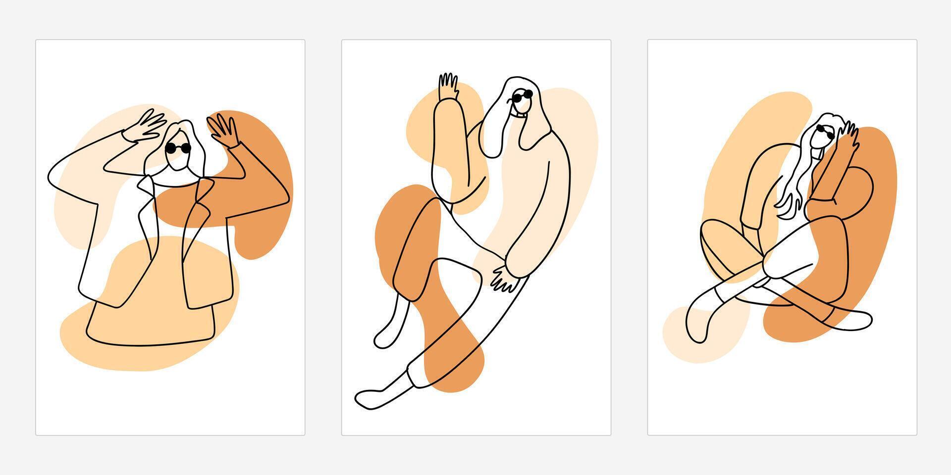 Minimalistic, stylish and modern fashion girls collection. Vector illustration in hand drawn outline doodle simple contour style isolated on white background. For web site, poster, wrapping.