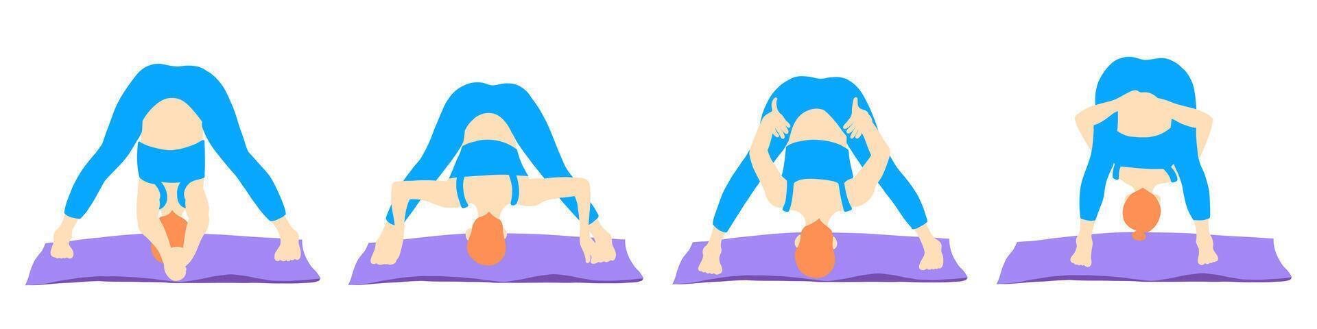 conjunto de yoga poses jengibre niña vector