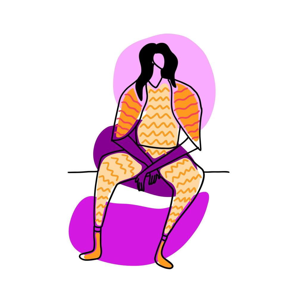 Minimalistic, stylish and trendy fashion girl. Vector illustration in hand drawn outline doodle simple contour style isolated on white background. For poster, cover art, presentation.