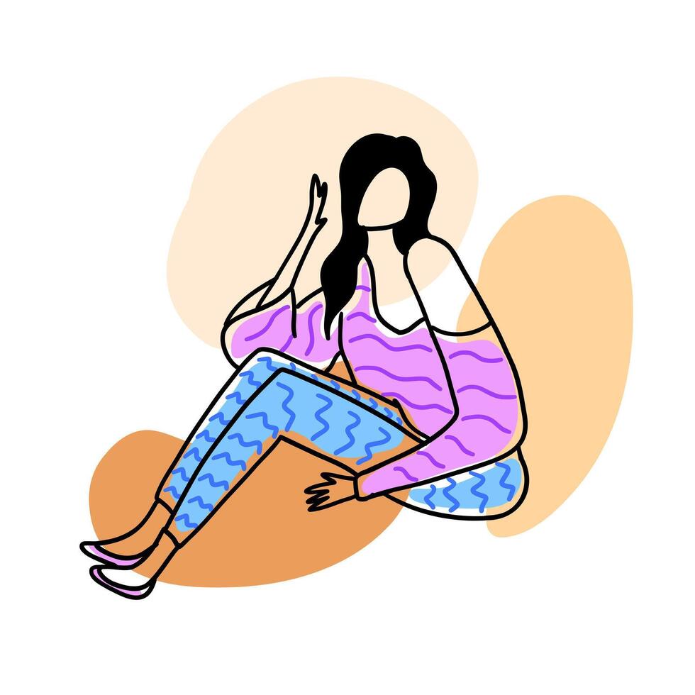 Modern, stylish and trendy fashion girl. Vector illustration in hand drawn outline doodle simple contour style isolated on white background. For web site, poster, cover art.