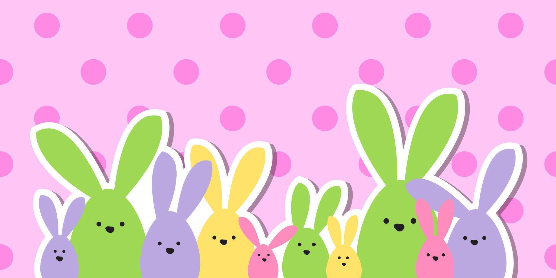 Celebration Greeting Easter card, colorful easter bunny family on polka dot background vector