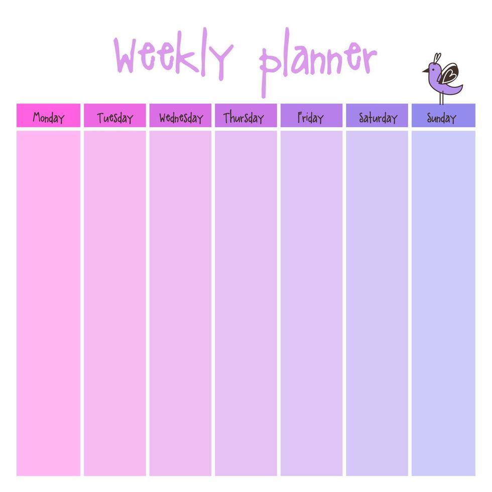 Planner. Note paper, Notes, to do list. Organiser planner template. Note paper. Weekly. Printable. vector