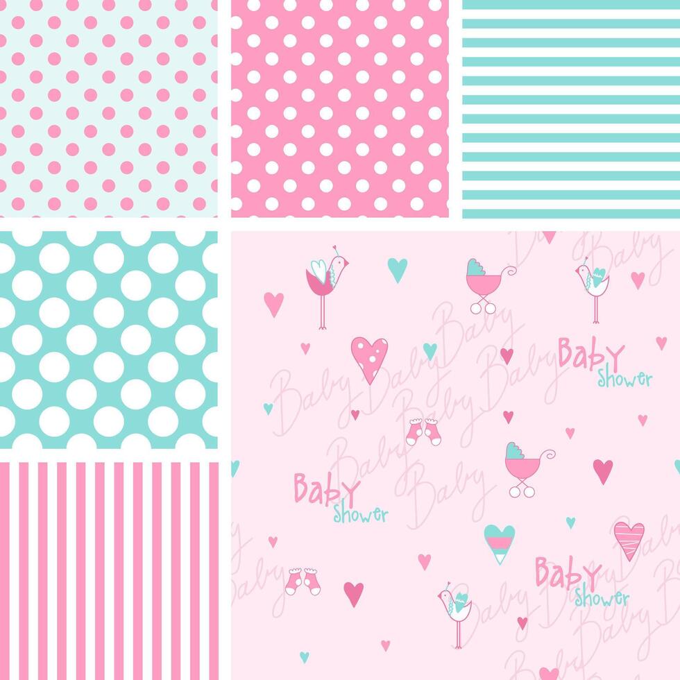 Set of cute baby shower patterns vector