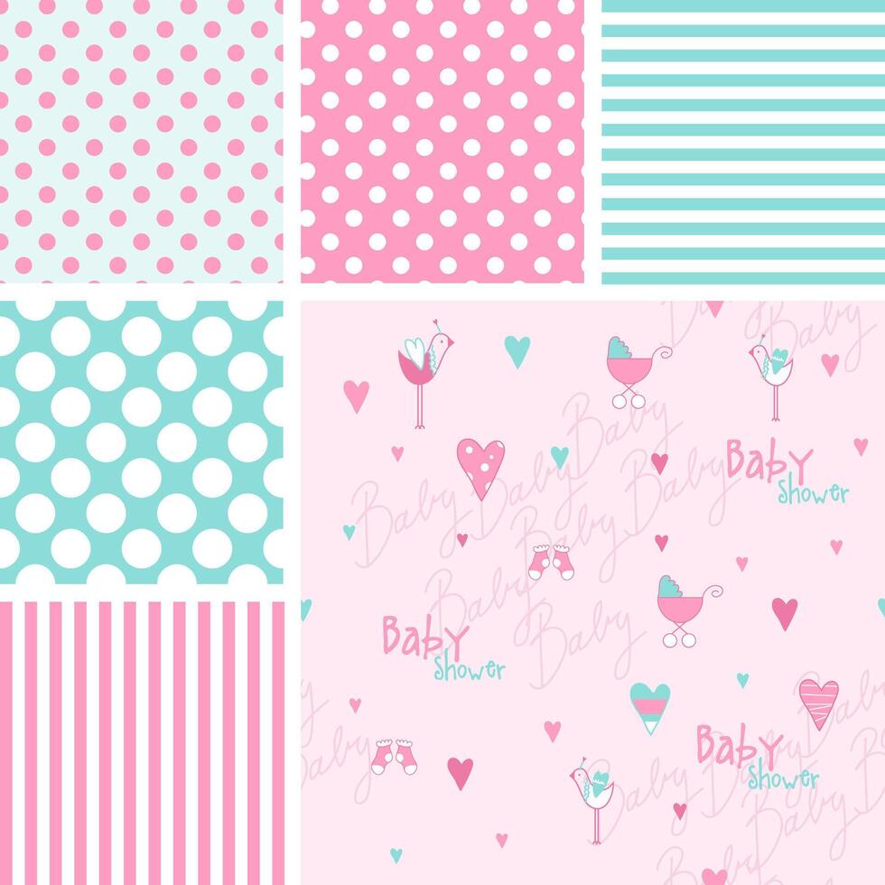 Set of cute baby shower patterns vector