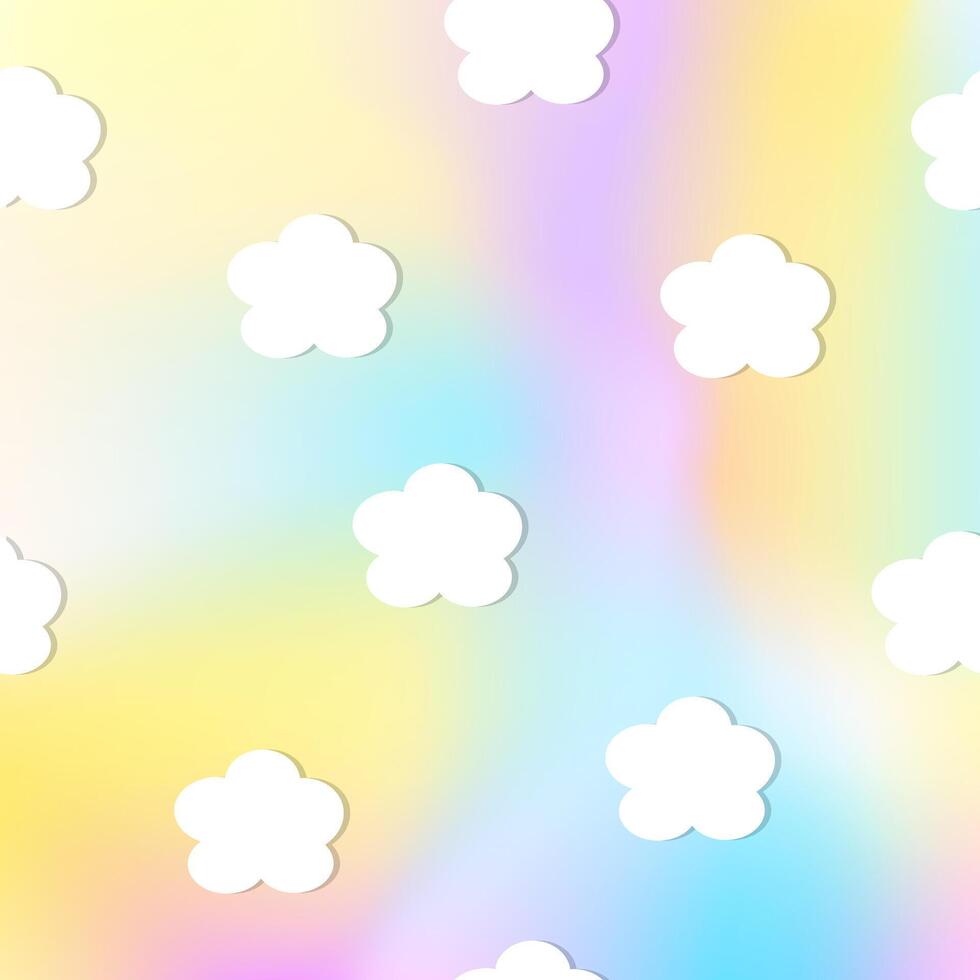 White clouds on abstract rainbow sky vector