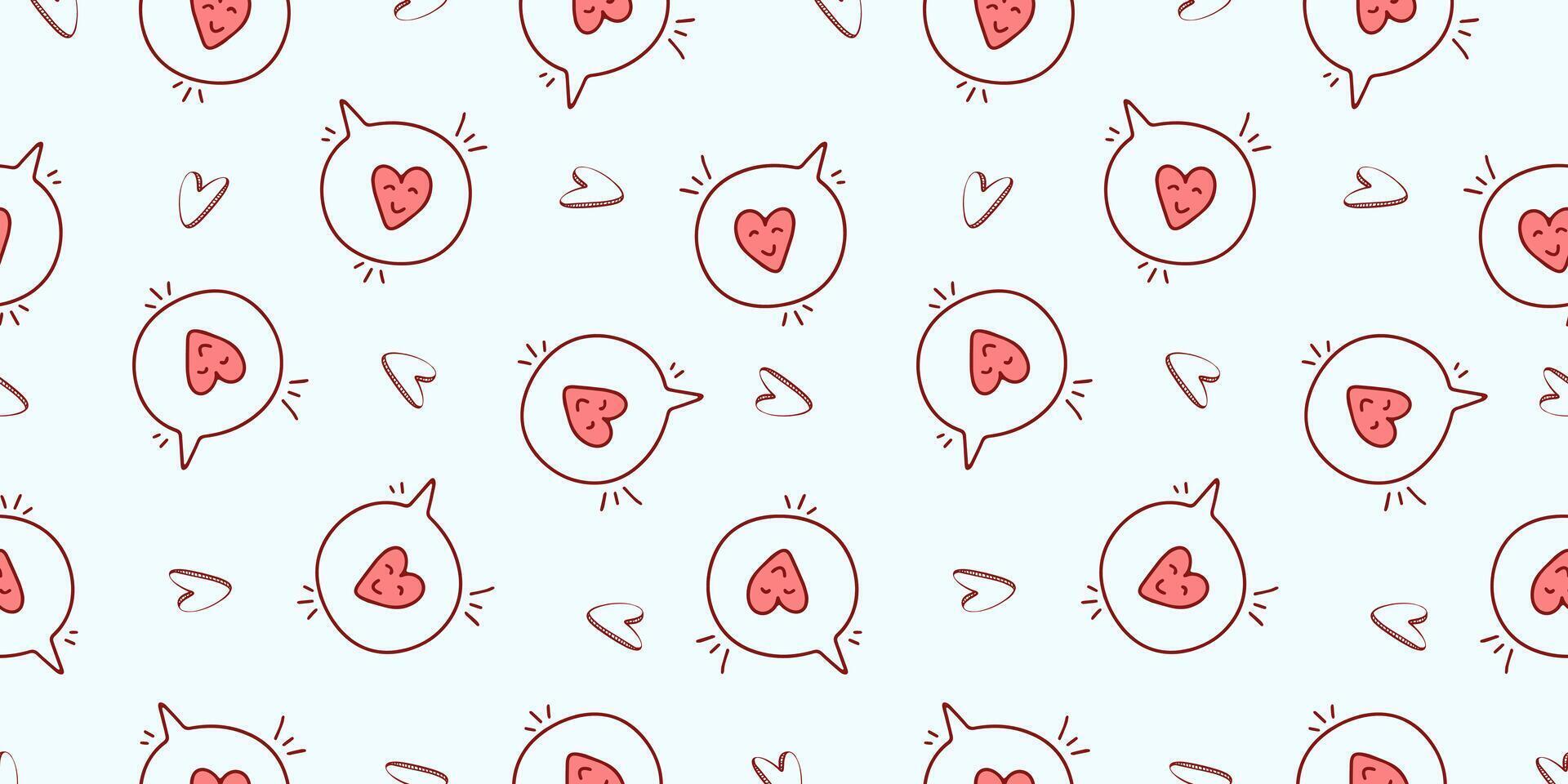 Seamless pattern for Valentine's Day with love elements on a white background. Vector heart doodle theme set, romance for cards, banners, flyers, invitation, blog, wrapping paper, prints.