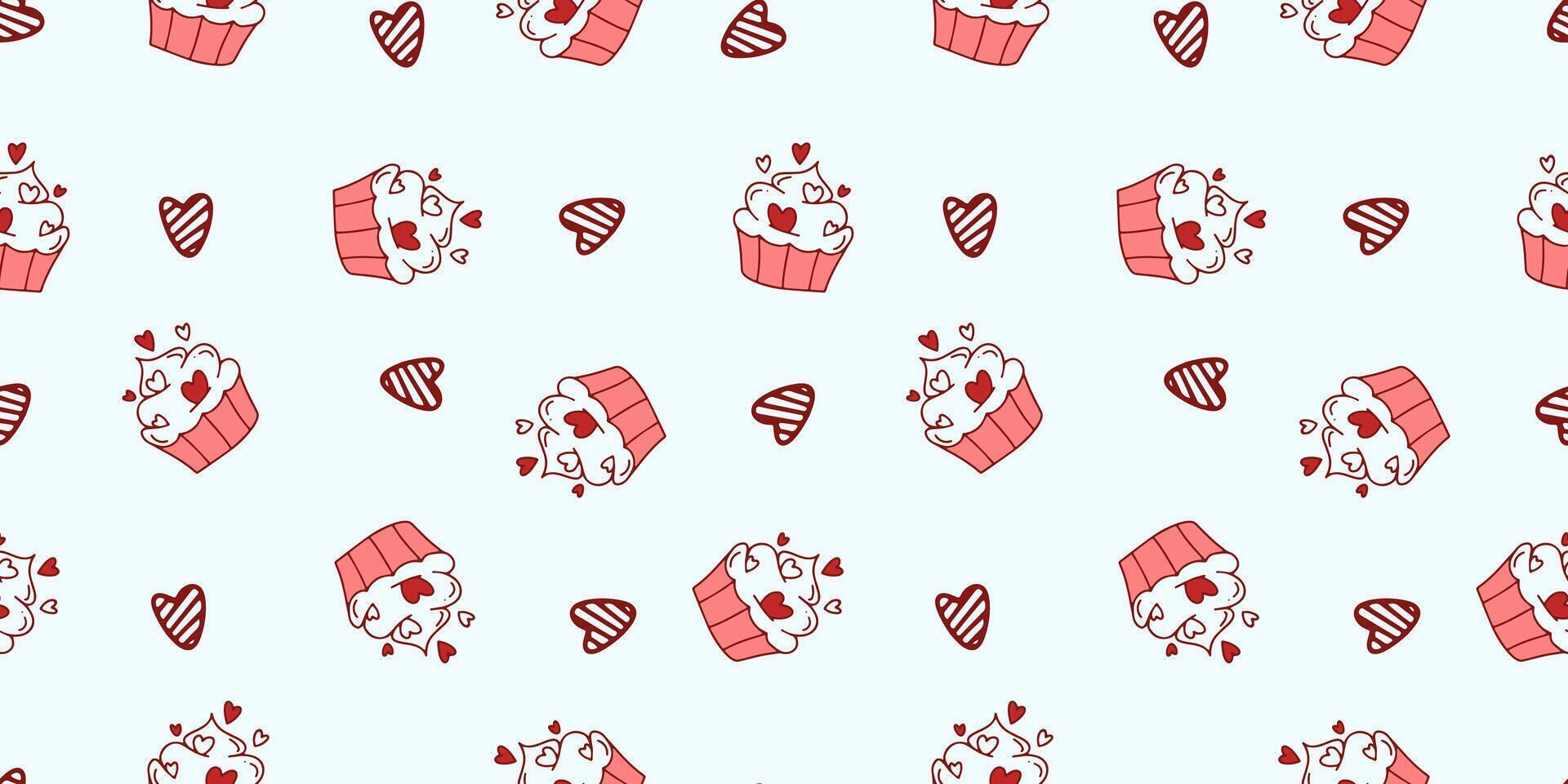 Seamless pattern for Valentine's Day with love elements on a white background. Vector heart doodle theme set, romance for cards, banners, flyers, invitation, blog, wrapping paper, prints.