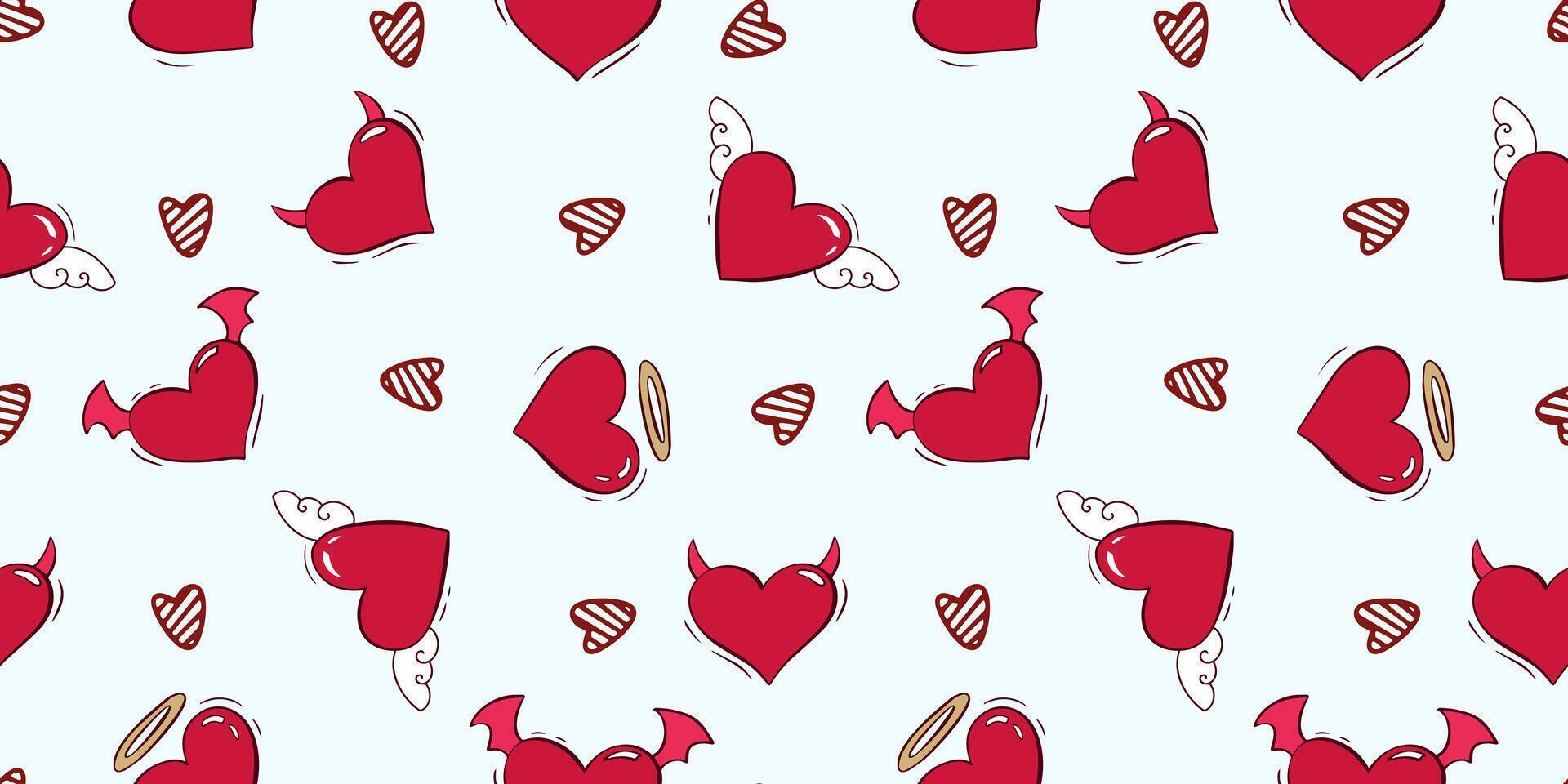 Seamless pattern for Valentine's Day with heart and love elements on a white background. Vector doodle theme set, romance for cards, banners, flyers, invitation, blog, wrapping paper, prints.