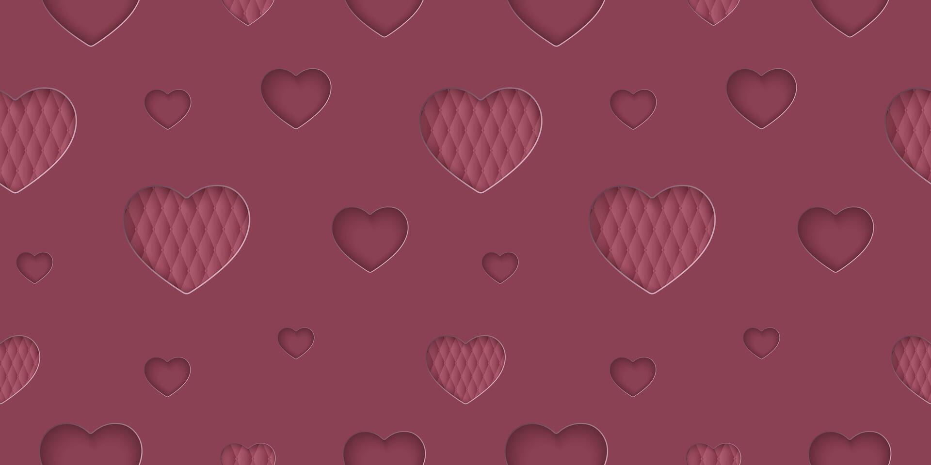 sin costura Rosa amor modelo con corazones. hermosa papel cortar corazón en antecedentes. corte de papel ilustración para cosmético producto mostrar, enamorado día envase papel, presentación, textil, fondo de pantalla. vector