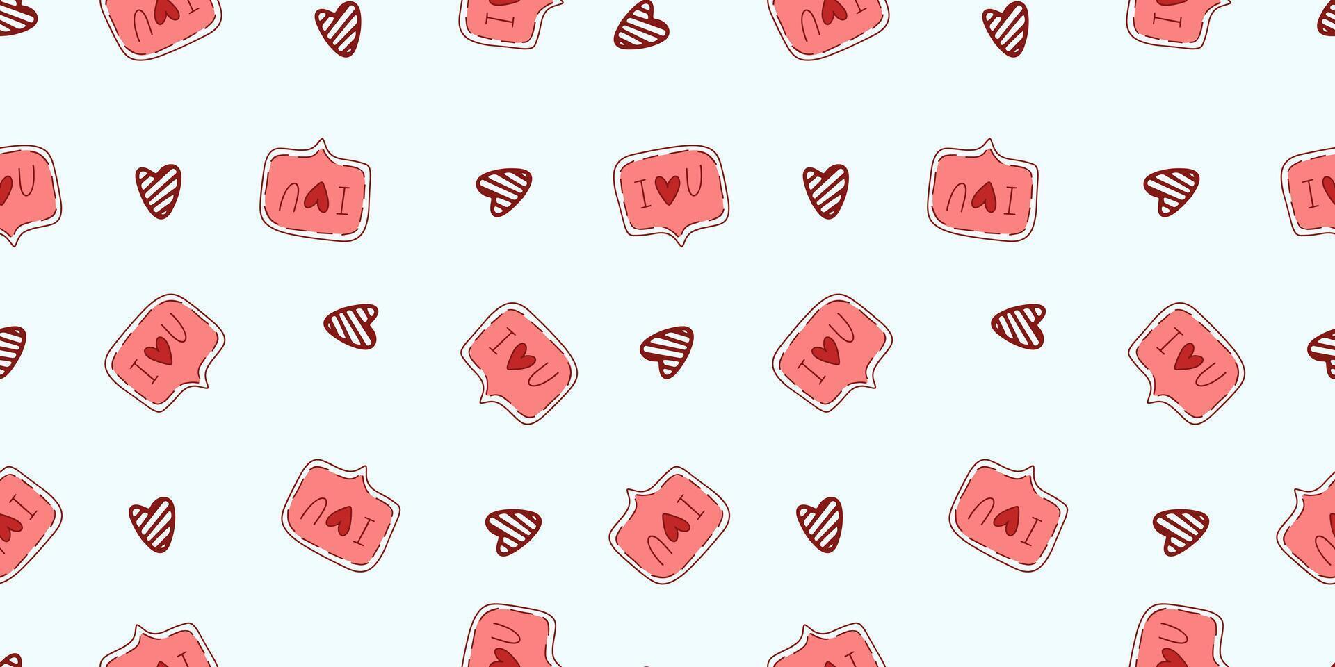 Seamless pattern for Valentine's Day with love elements on a white background. Vector heart doodle theme set, romance for cards, banners, flyers, invitation, blog, wrapping paper, prints.