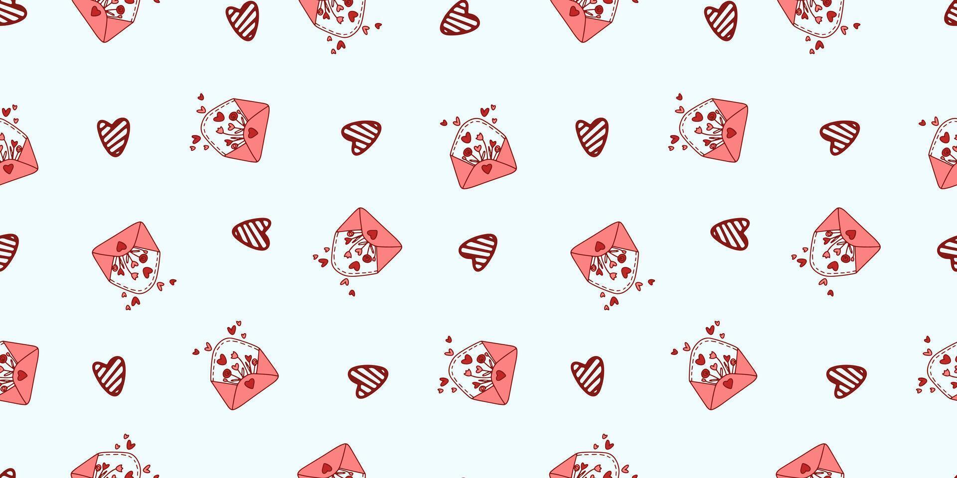 Seamless pattern for Valentine's Day with love elements on a white background. Vector heart doodle theme set, romance for cards, banners, flyers, invitation, blog, wrapping paper, prints.