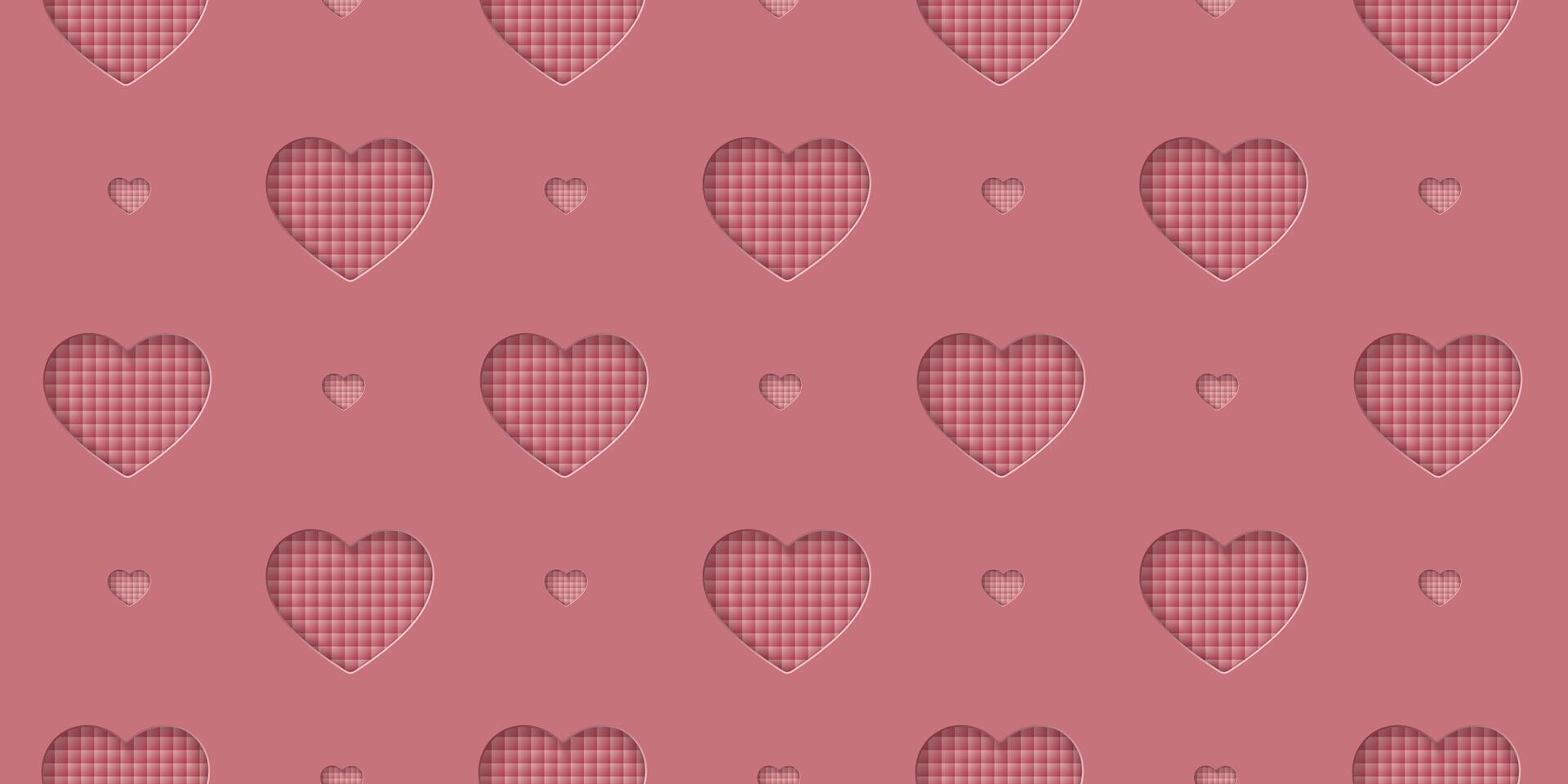 sin costura Rosa amor modelo con corazones. hermosa papel cortar corazón en antecedentes. corte de papel ilustración para cosmético producto mostrar, enamorado día envase papel, presentación, textil, fondo de pantalla. vector