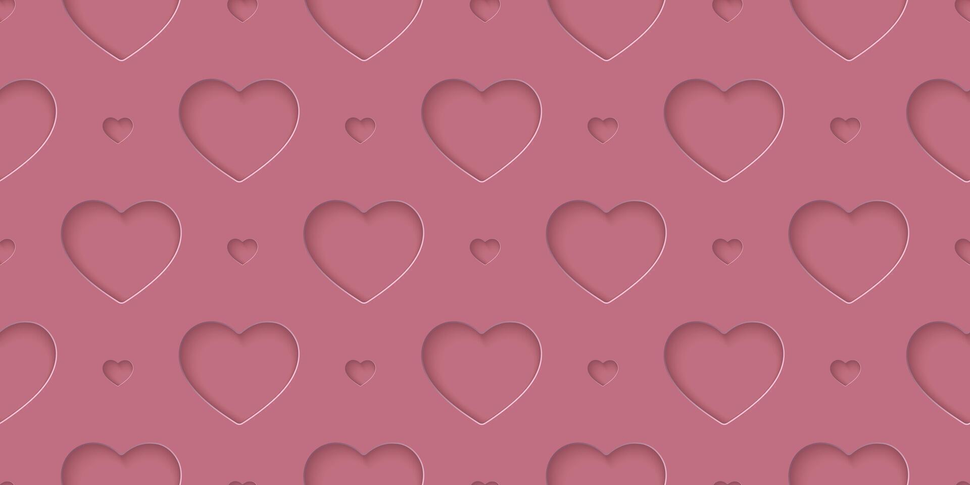 Seamless rose love pattern with hearts. Beautiful paper cut heart on background. Papercut illustration for cosmetic product display, valentine day wrapping paper, presentation, textile, wallpaper. vector