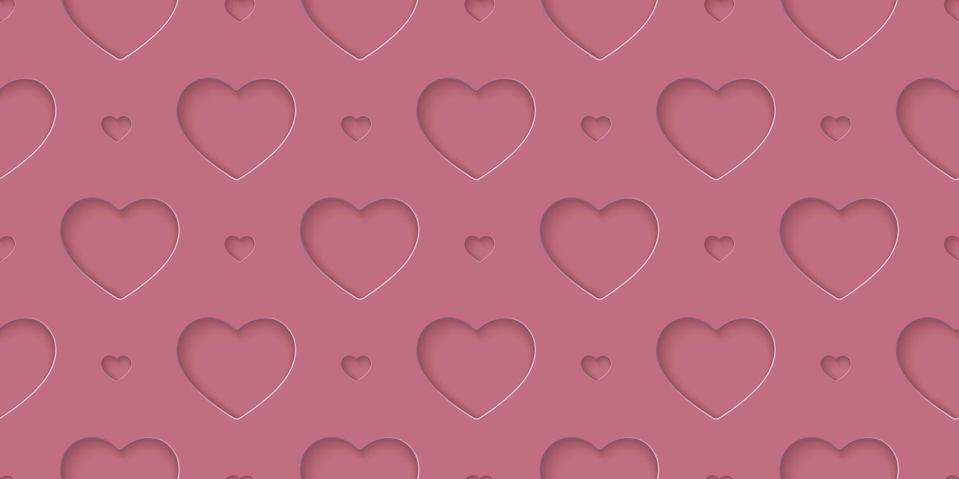 Seamless rose love pattern with hearts. Beautiful paper cut heart on background. Papercut illustration for cosmetic product display, valentine day wrapping paper, presentation, textile, wallpaper. vector