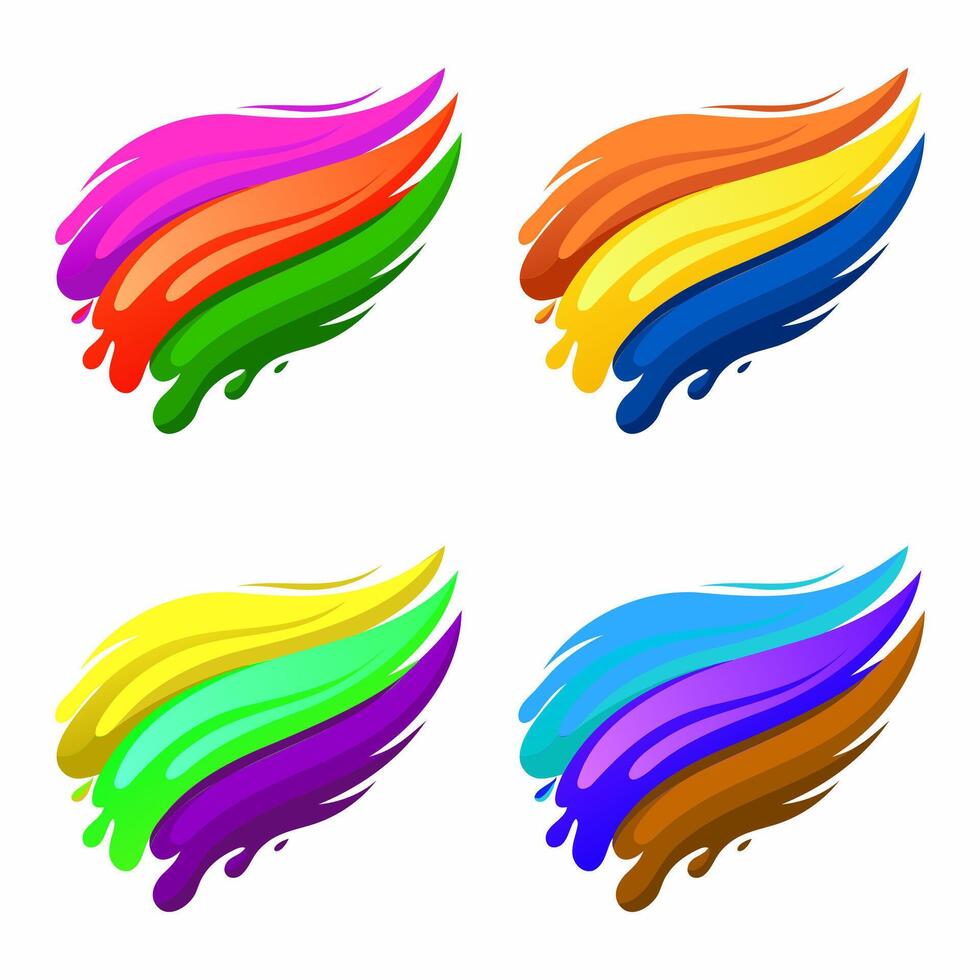 Set of colorful paint splashes on white background. Vector illustration.