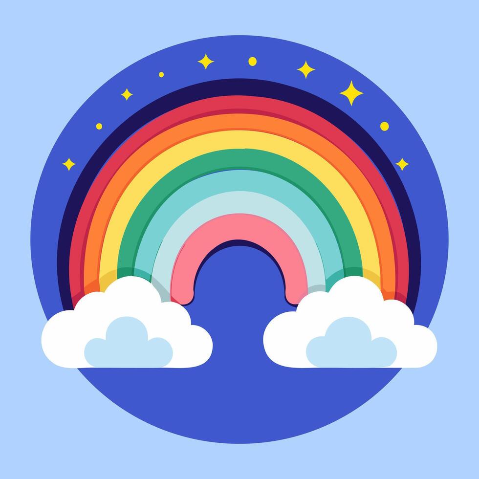 rainbow and clouds on blue background vector