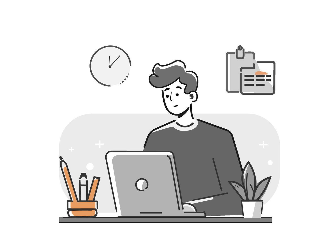 Work online at home as a freelancer The workpiece is determined by time. Vector illustration