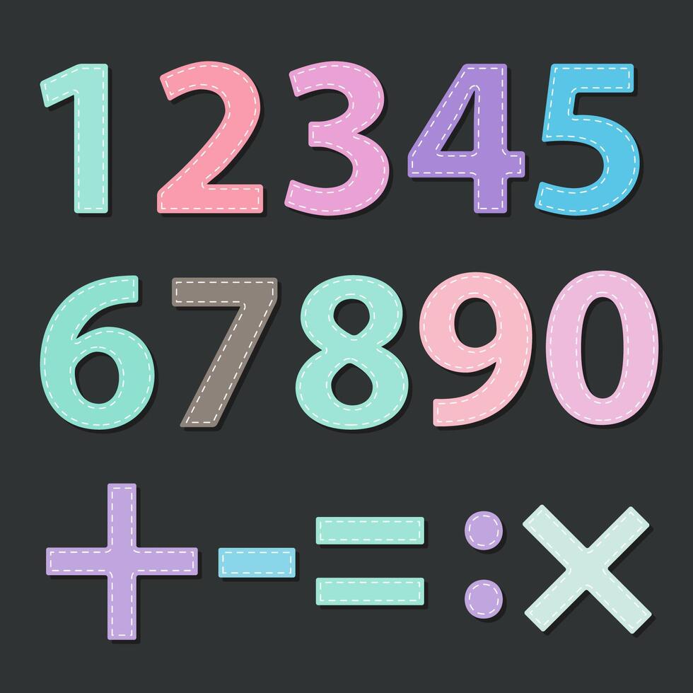 Number Multicolored Sets with Stitched Effects, Vector Illustration