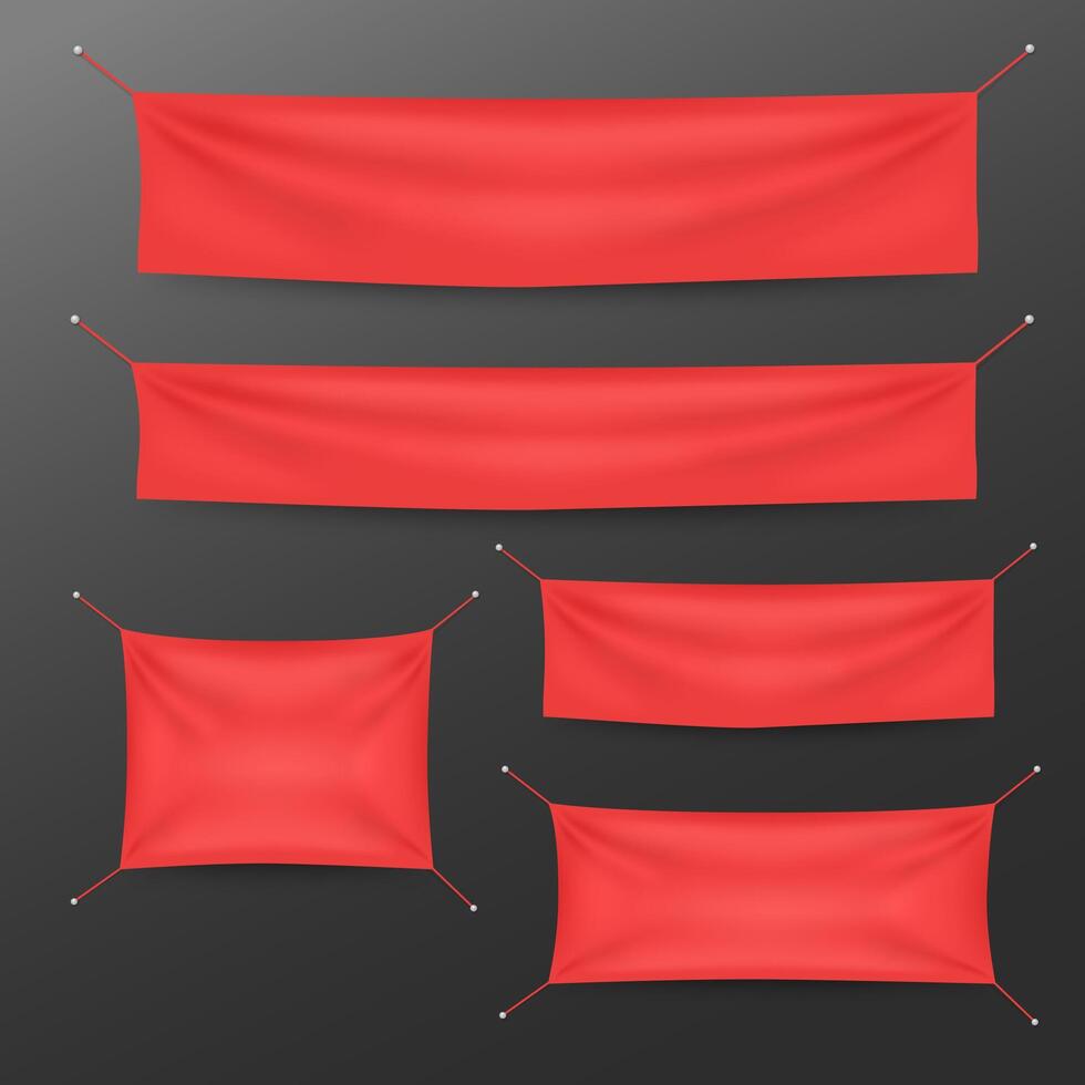 Red Textile Banners with Folds Template Set. Suitable For Advertising, Party Banner, and Other, Vector Illustration