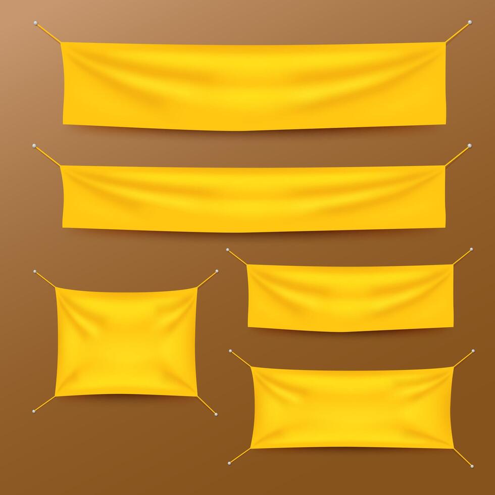 oro textil pancartas con pliegues modelo colocar. adecuado para publicidad, fiesta bandera, y otro, vector ilustración