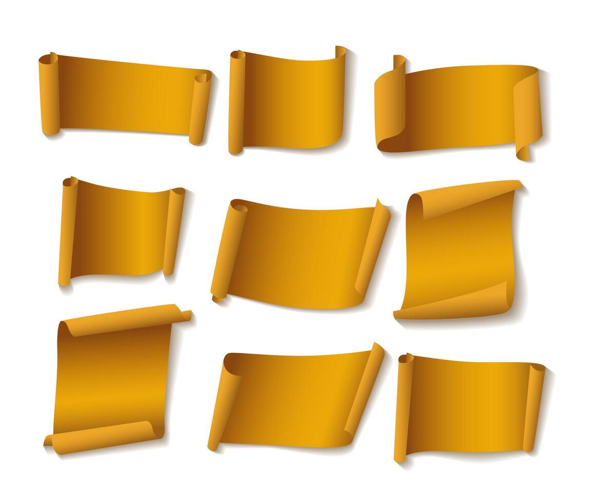 Gold Paper Banners Set. Suitable For Sale Banner, Greeting Card, and Other, Vector Illustration