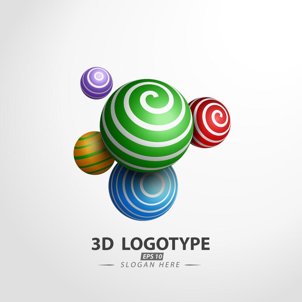 Multicolored Decorative Ball Logotype 3D, Vector Illustration