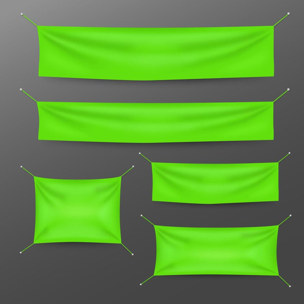 verde textil pancartas con pliegues modelo colocar. adecuado para publicidad, fiesta bandera, y otro, vector ilustración
