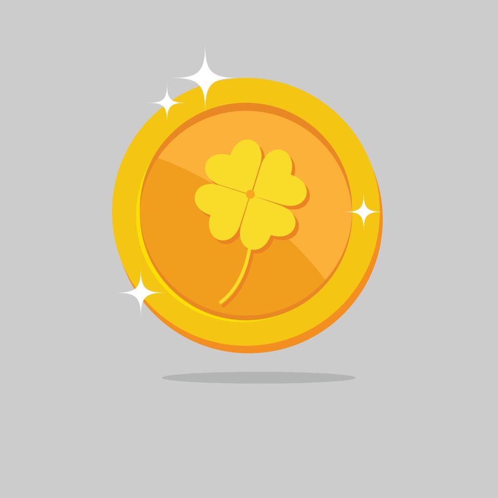 Irish coin gold vector illustration isolated on grey background. Creative coin for saint patrick day