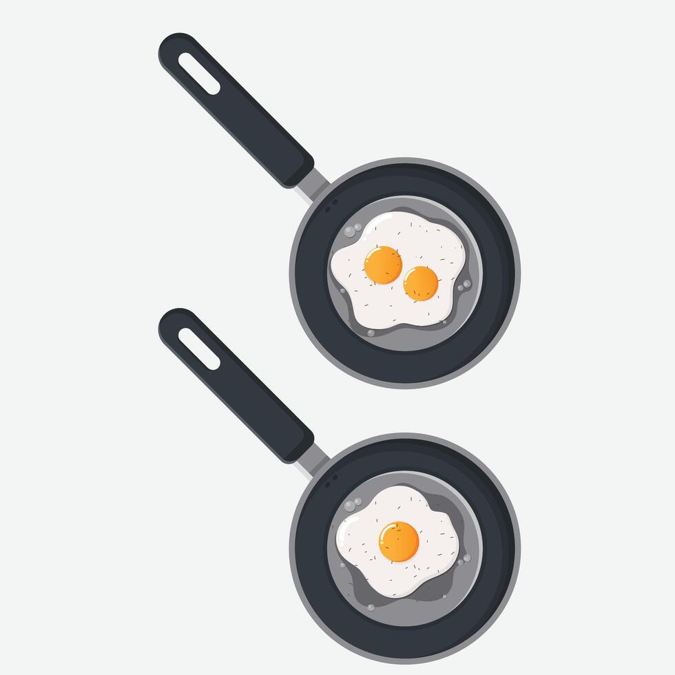 Frying pan with tasty eggs vector Illustration isolated on white background