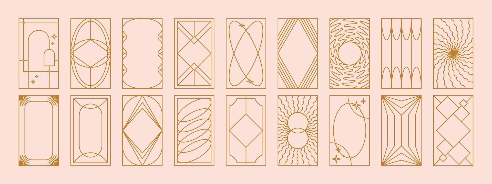 Modern aesthetic linear frame collection. Arch frames with sparkles and geometric forms for social media or poster design vector