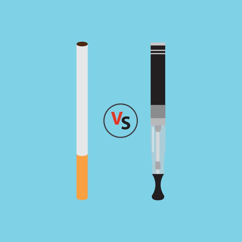 Smoking vs Vaping. Electronic cigarette or vaporizer and tobacco cigar device. Addiction is Dangerous Smoking concept illustration vector