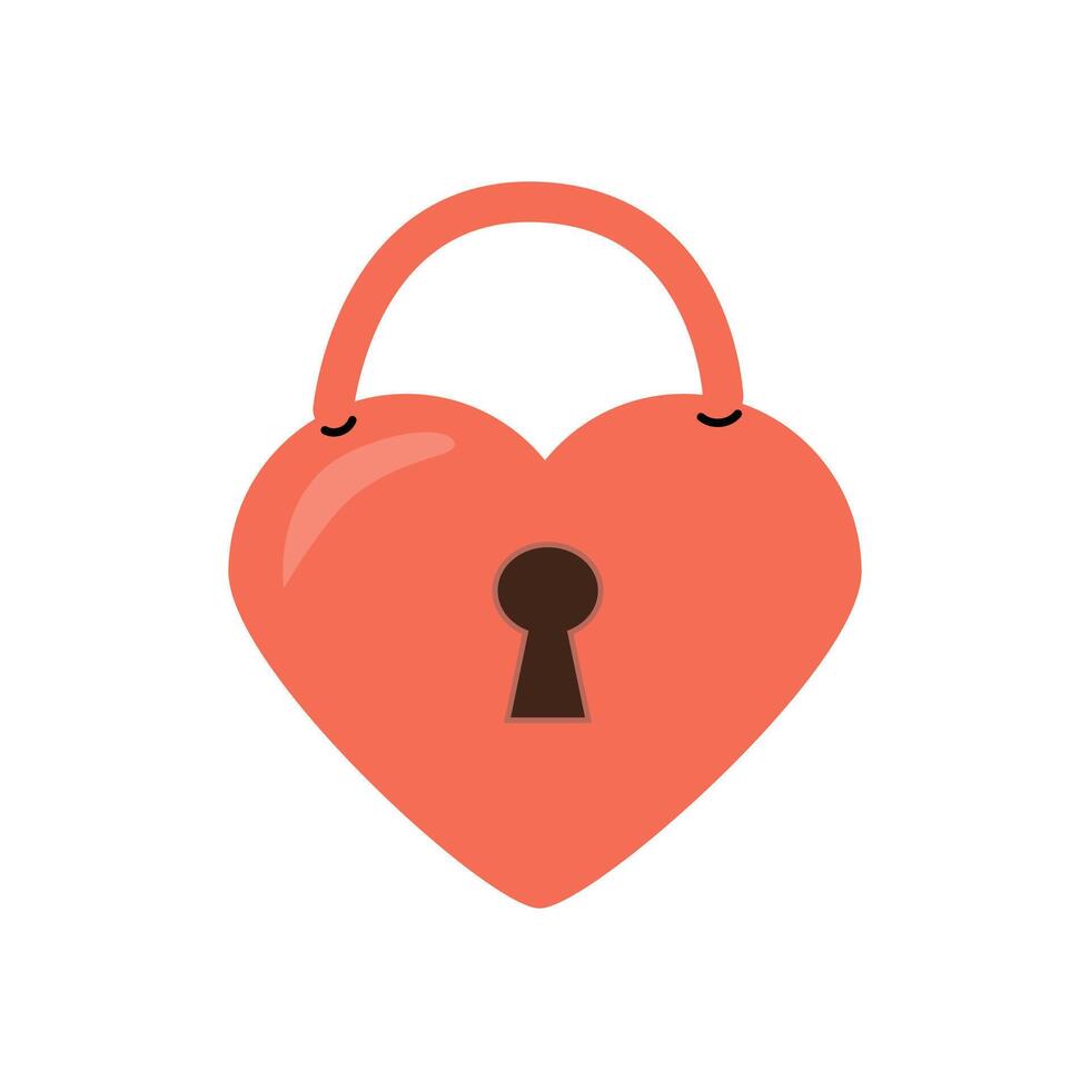 red lock in shape heart - doodle illustration. Vector illustration isolated. Can used for card, cover design.