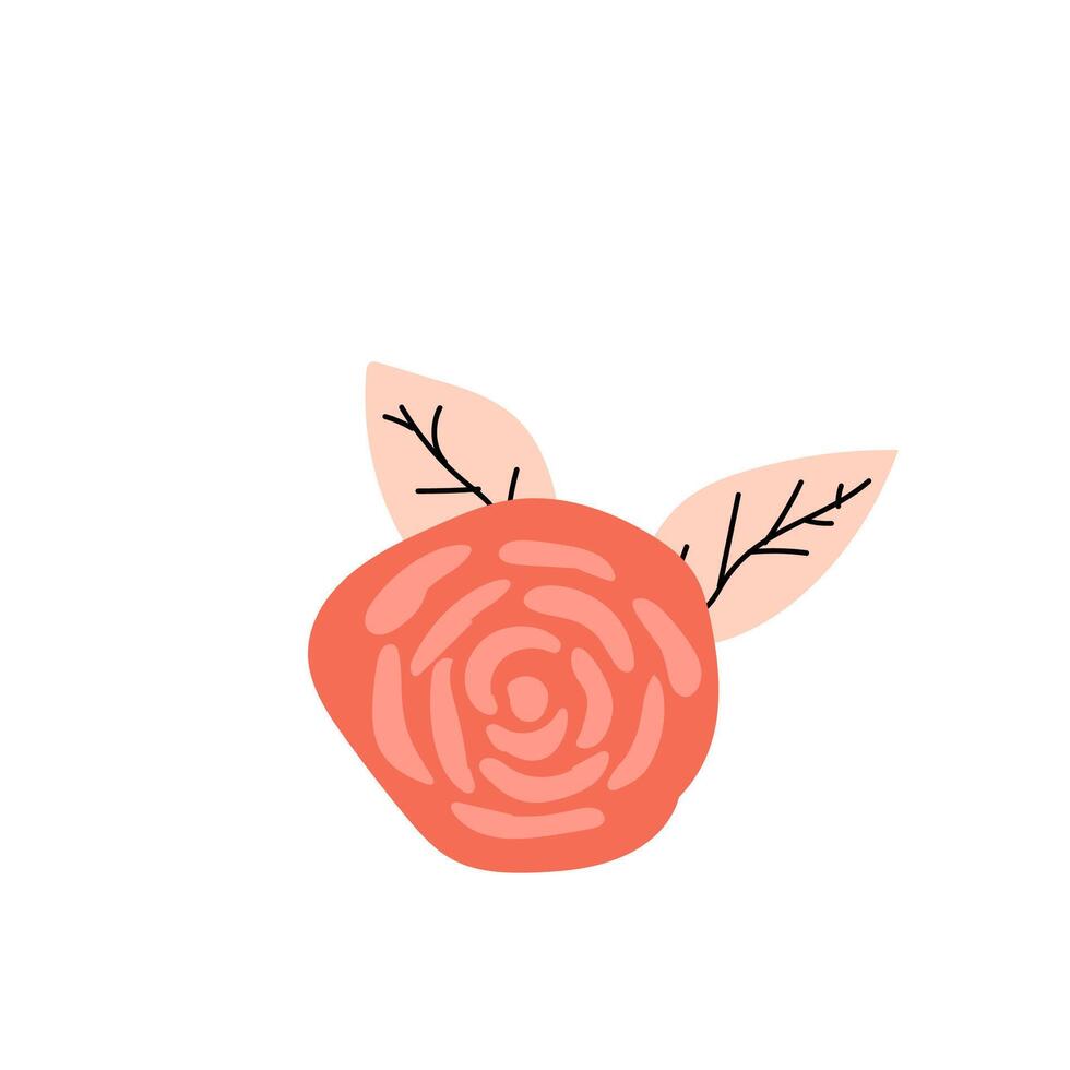 Romantic doodle flower rose with leaf isolated. Vector illustration can used for greeting card, wrapping paper, label, poster.